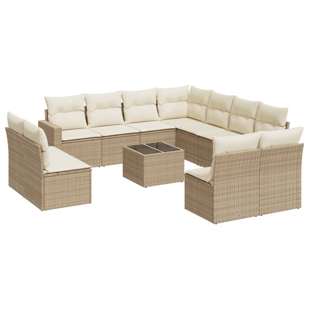 vidaXL Salon de jardin 12 pcs avec coussins résine tressée beige