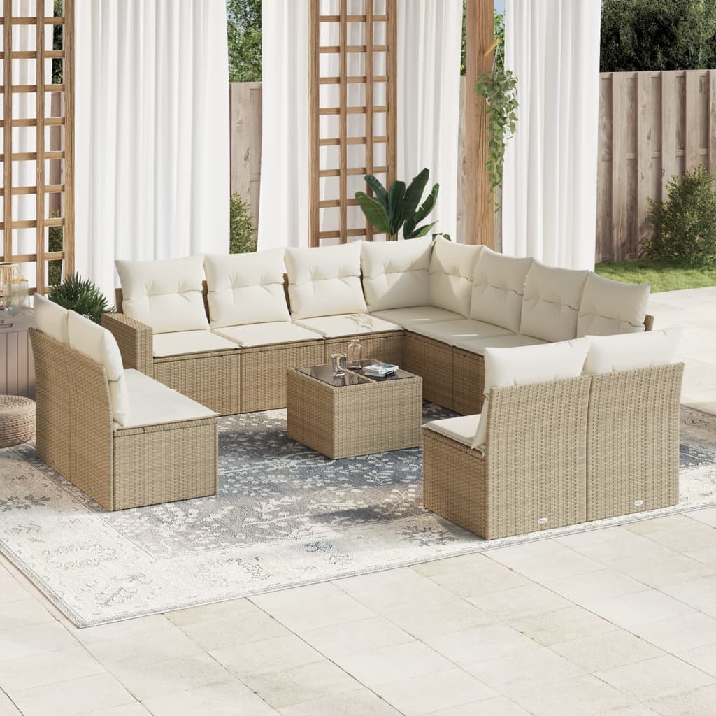 vidaXL Salon de jardin 12 pcs avec coussins résine tressée beige