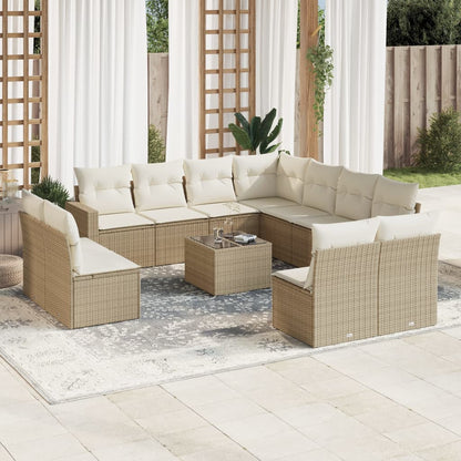 vidaXL Salon de jardin 12 pcs avec coussins résine tressée beige