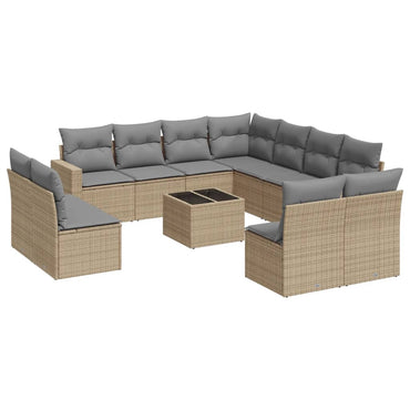vidaXL Salon de jardin 12 pcs avec coussins résine tressée beige