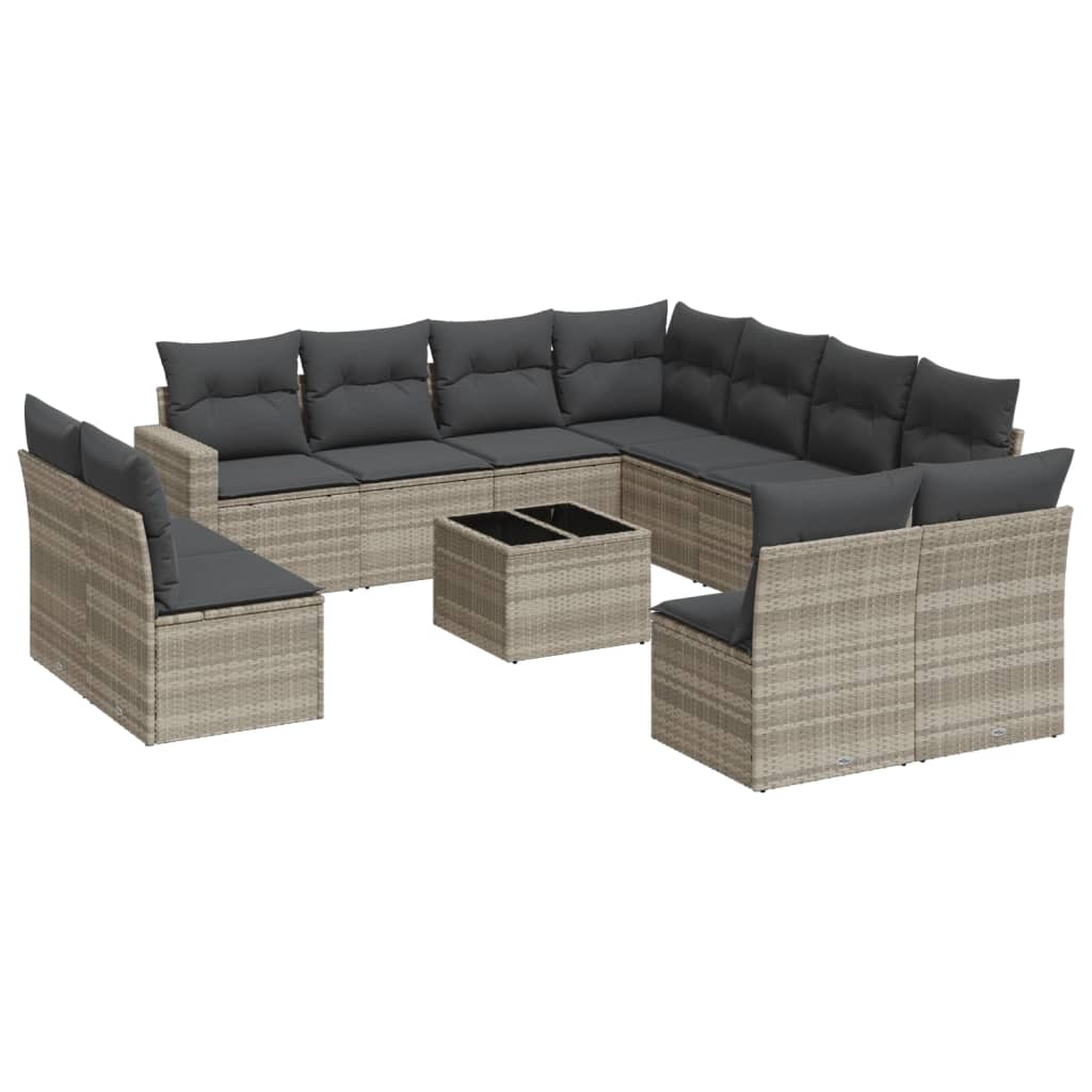 vidaXL Salon de jardin 12 pcs avec coussins Gris clair Résine tressée