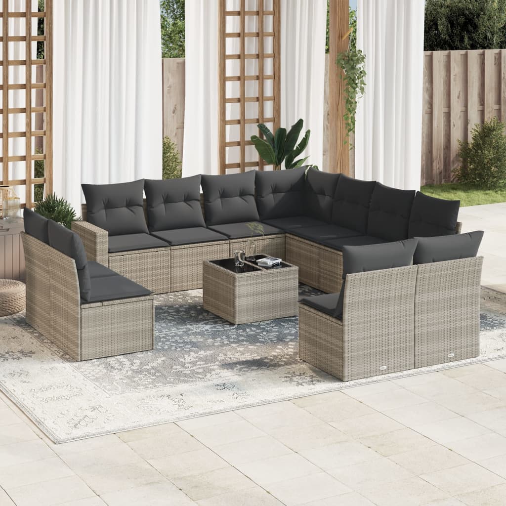 vidaXL Salon de jardin 12 pcs avec coussins Gris clair Résine tressée