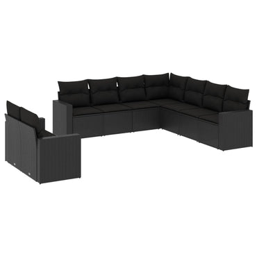 vidaXL Salon de jardin 9 pcs avec coussins Noir Résine tressée