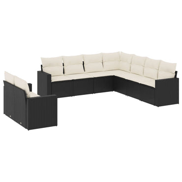 vidaXL Salon de jardin 9 pcs avec coussins Noir Résine tressée
