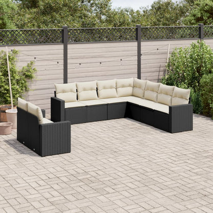 vidaXL Salon de jardin 9 pcs avec coussins Noir Résine tressée