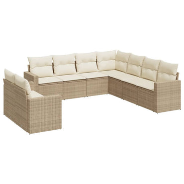 vidaXL Salon de jardin 9 pcs avec coussins Résine tressée Beige