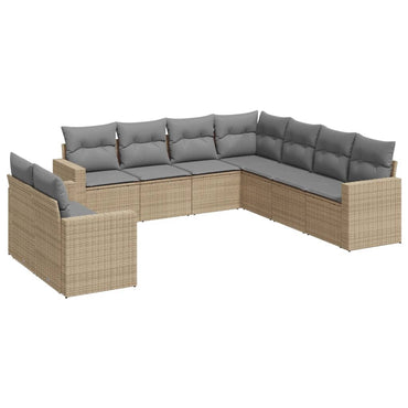 vidaXL Salon de jardin 9 pcs avec coussins Résine tressée Beige