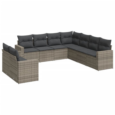 vidaXL Salon de jardin 9 pcs avec coussins Résine tressée Gris