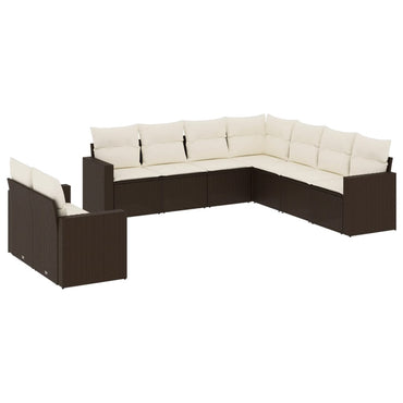 vidaXL Ensemble de canapés de jardin 9 pcs avec coussins résine tressée marron
