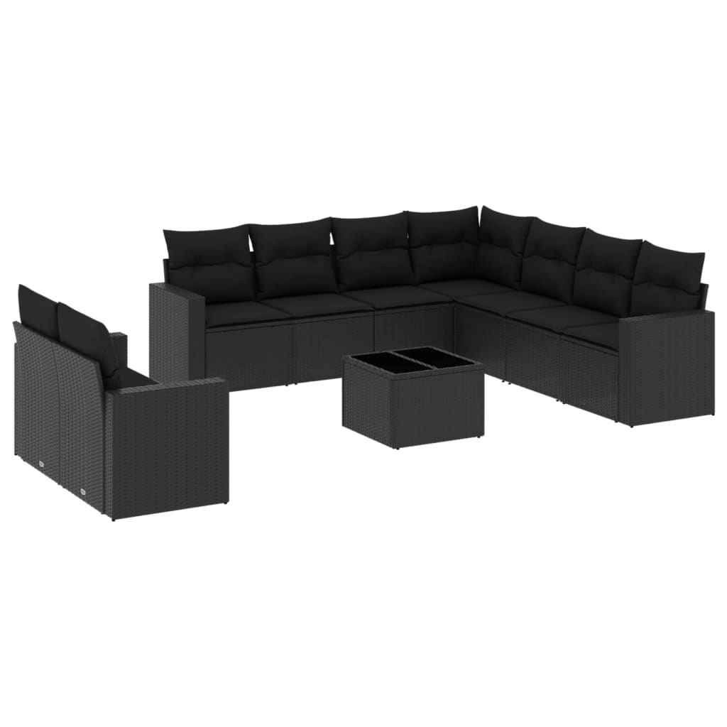 vidaXL Salon de jardin 10 pcs avec coussins Noir Résine tressée