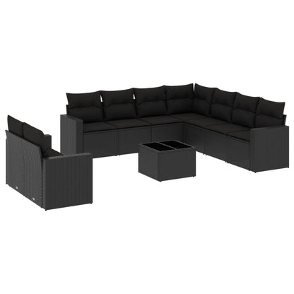 vidaXL Salon de jardin 10 pcs avec coussins Noir Résine tressée