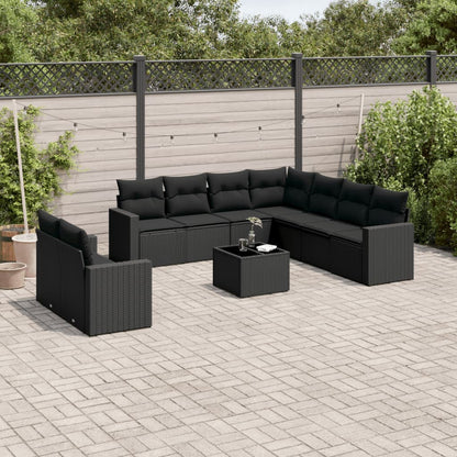 vidaXL Salon de jardin 10 pcs avec coussins Noir Résine tressée