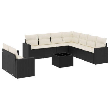 vidaXL Salon de jardin 10 pcs avec coussins Noir Résine tressée