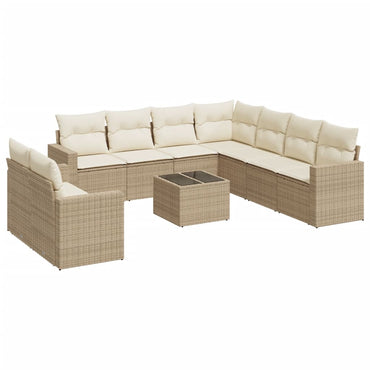 vidaXL Salon de jardin 10 pcs avec coussins beige résine tressée