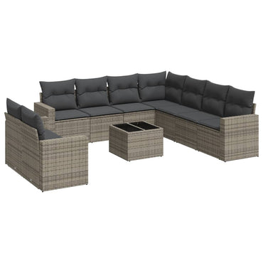 vidaXL Salon de jardin 10 pcs avec coussins résine tressée gris