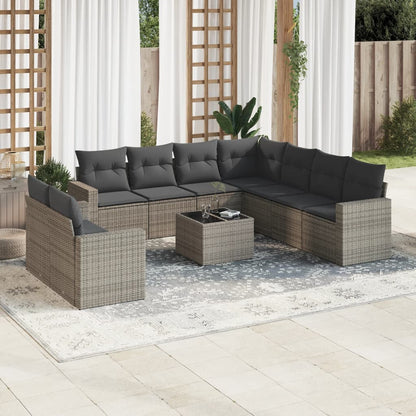 vidaXL Salon de jardin 10 pcs avec coussins résine tressée gris
