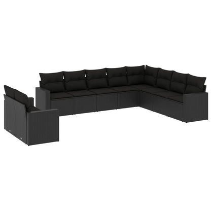 vidaXL Salon de jardin 10 pcs avec coussins Noir Résine tressée