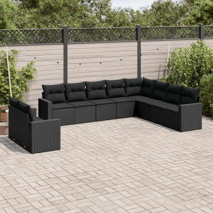 vidaXL Salon de jardin 10 pcs avec coussins Noir Résine tressée