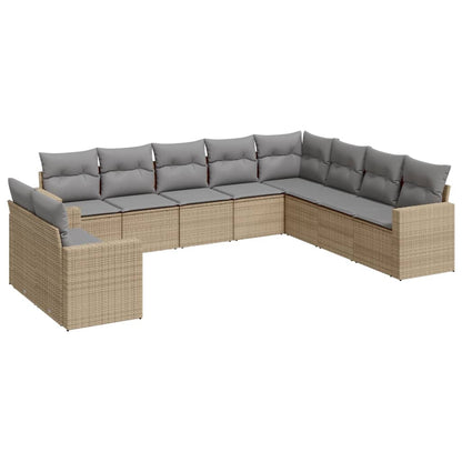 vidaXL Salon de jardin 10 pcs avec coussins beige résine tressée
