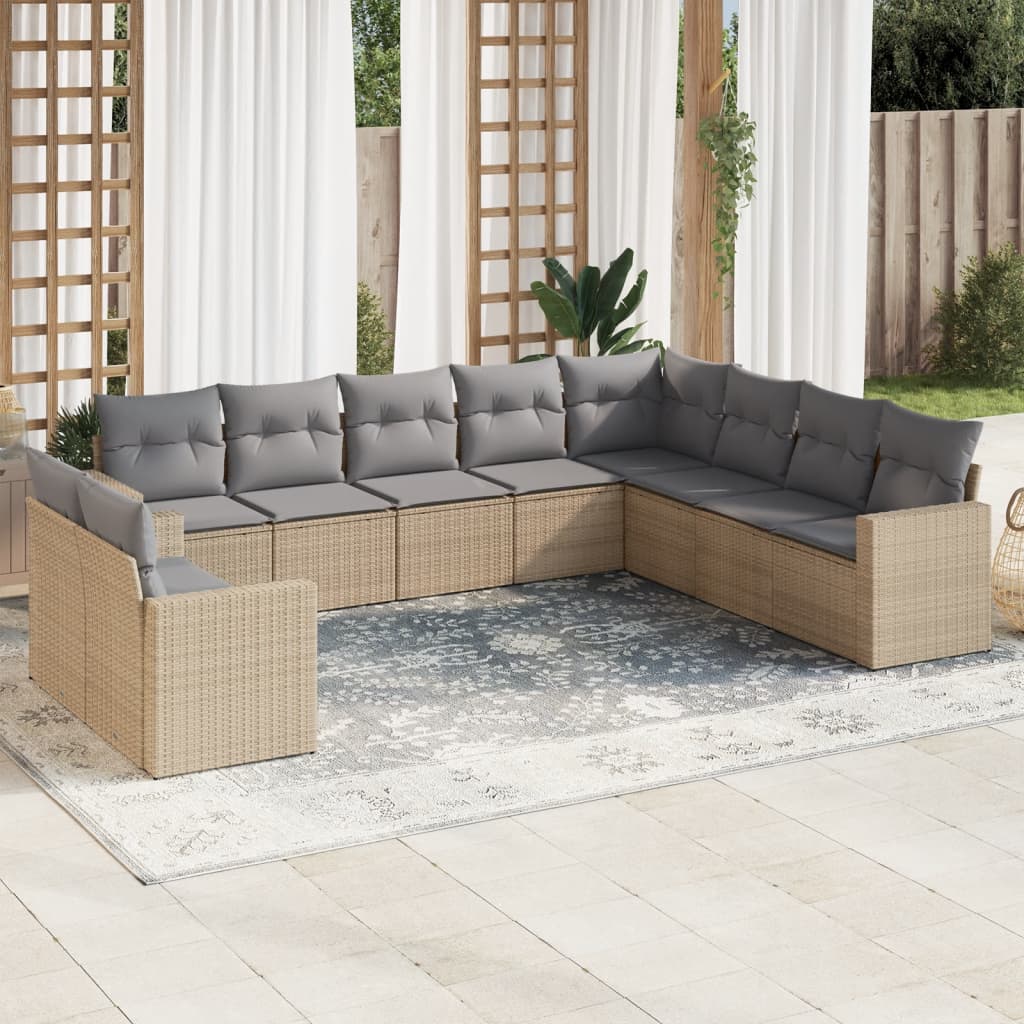 vidaXL Salon de jardin 10 pcs avec coussins beige résine tressée