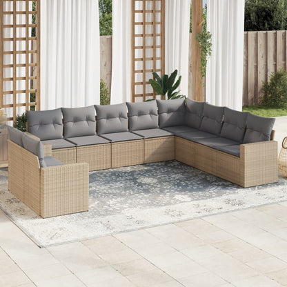 vidaXL Salon de jardin 10 pcs avec coussins beige résine tressée