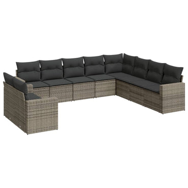 vidaXL Salon de jardin 10 pcs avec coussins résine tressée gris