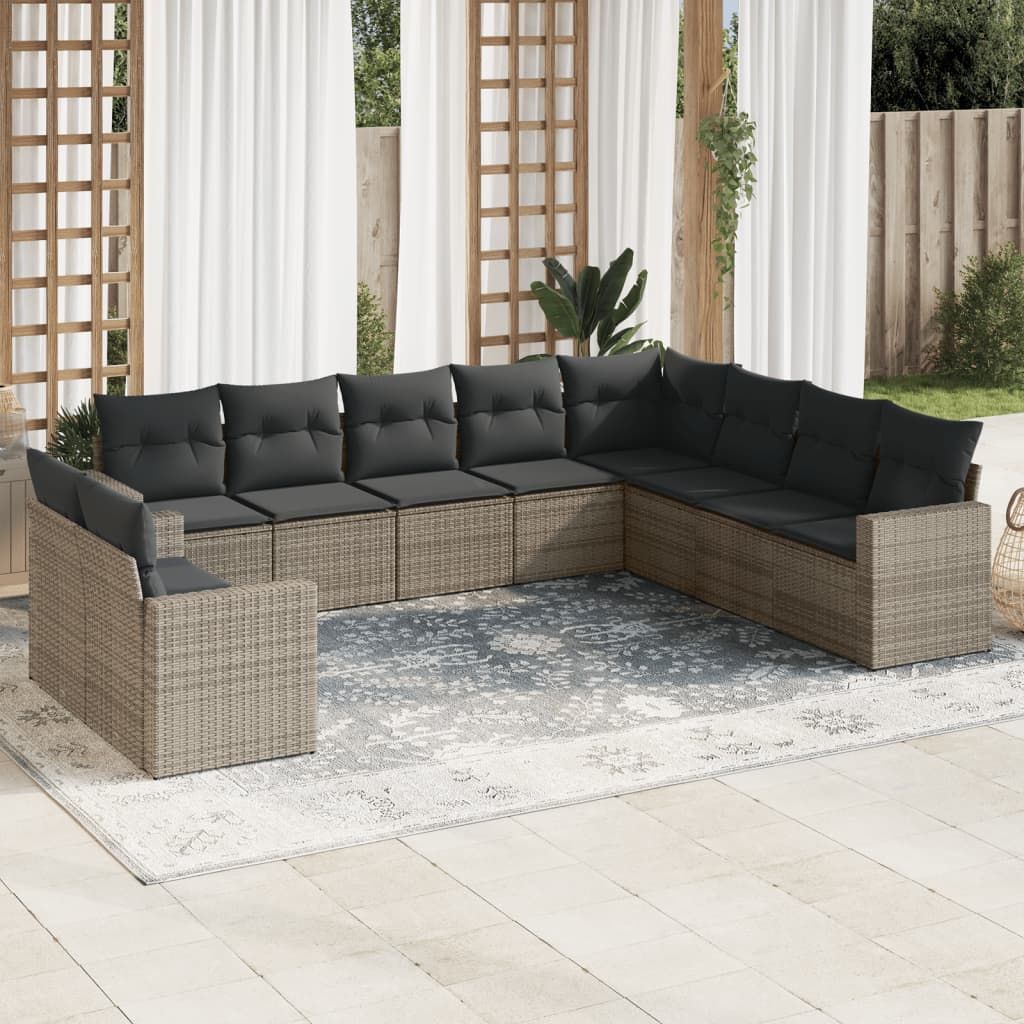 vidaXL Salon de jardin 10 pcs avec coussins résine tressée gris