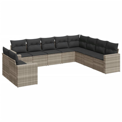 vidaXL Salon de jardin 10 pcs avec coussins gris clair résine tressée
