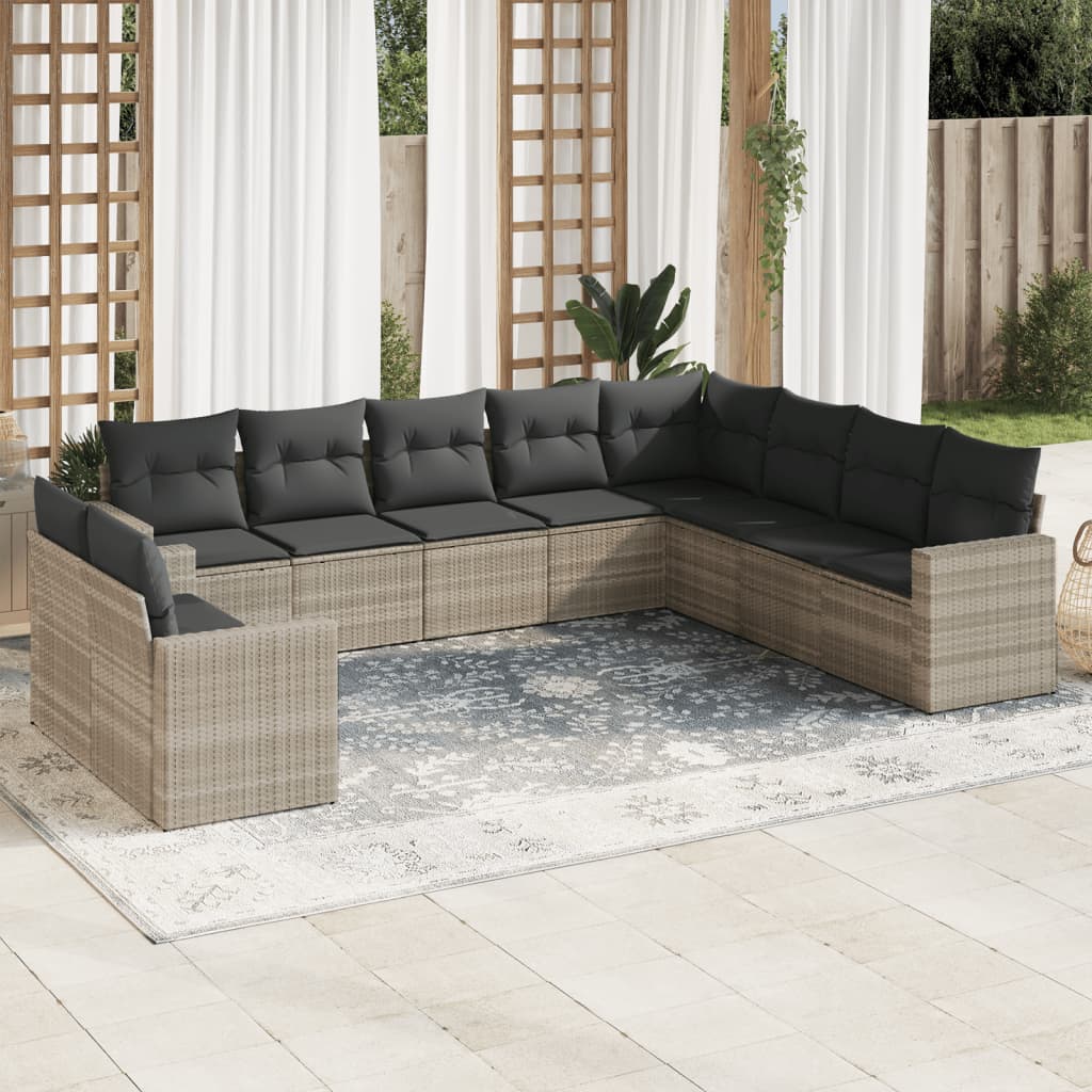 vidaXL Salon de jardin 10 pcs avec coussins gris clair résine tressée
