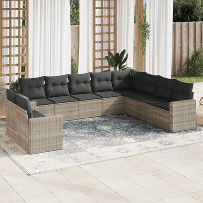 vidaXL Salon de jardin 10 pcs avec coussins gris clair résine tressée