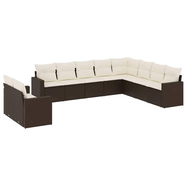vidaXL Salon de jardin 10 pcs avec coussins résine tressée marron