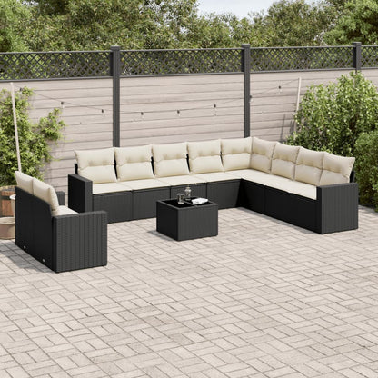 vidaXL Salon de jardin 11 pcs avec coussins Noir Résine tressée