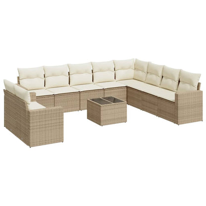 vidaXL Ensemble de canapés de jardin 11 pcs avec coussins en rotin synthétique beige