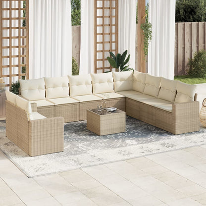 vidaXL Ensemble de canapés de jardin 11 pcs avec coussins en rotin synthétique beige