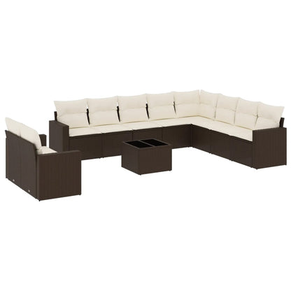 vidaXL Salon de jardin 11 pcs avec coussins marron résine tressée