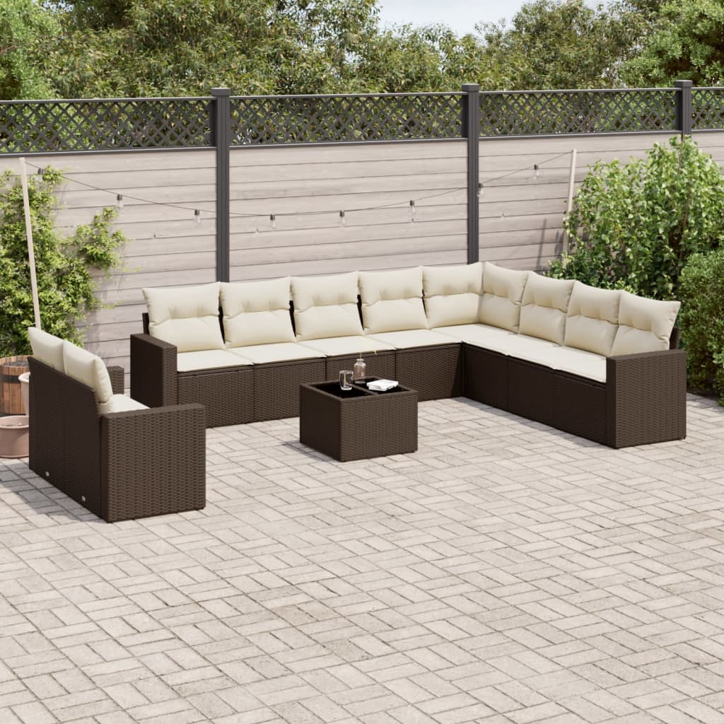 vidaXL Salon de jardin 11 pcs avec coussins marron résine tressée