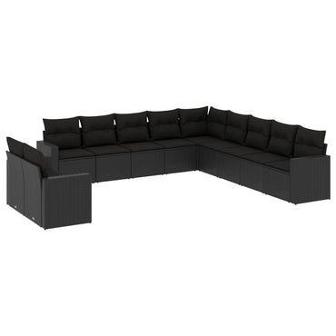 vidaXL Salon de jardin 11 pcs avec coussins Noir Résine tressée