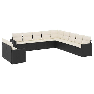 vidaXL Salon de jardin 11 pcs avec coussins Noir Résine tressée