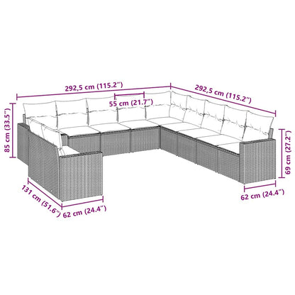 vidaXL 11-tlg. Garten-Sofagarnitur mit Kissen Schwarz Poly Rattan