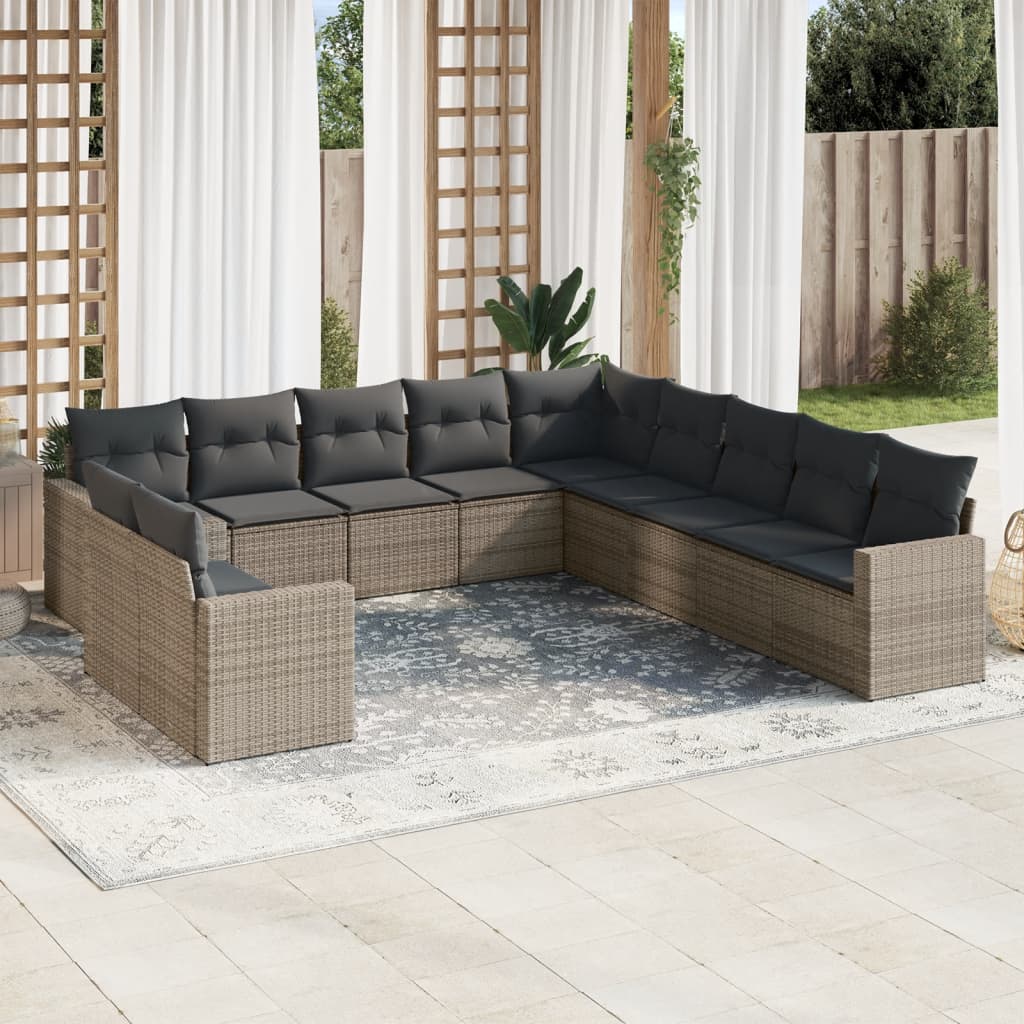 vidaXL Ensemble de canapés de jardin 11 pcs avec coussins en résine tressée gris
