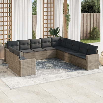 vidaXL Ensemble de canapés de jardin 11 pcs avec coussins en résine tressée gris