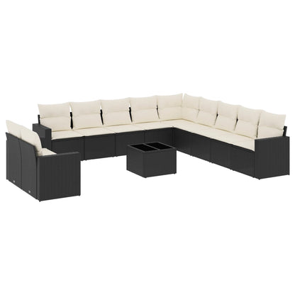 vidaXL Ensemble de canapés de jardin 12 pcs avec coussins Noir Résine tressée