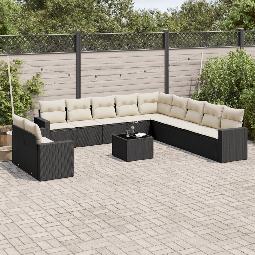 vidaXL Ensemble de canapés de jardin 12 pcs avec coussins Noir Résine tressée