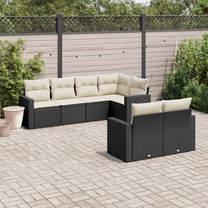 vidaXL Salon de jardin 7 pcs avec coussins Noir Résine tressée