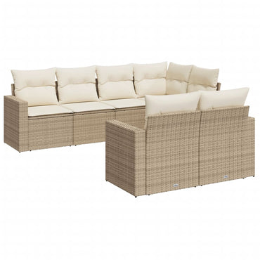 vidaXL Salon de jardin 7 pièces avec coussins en résine tressée beige