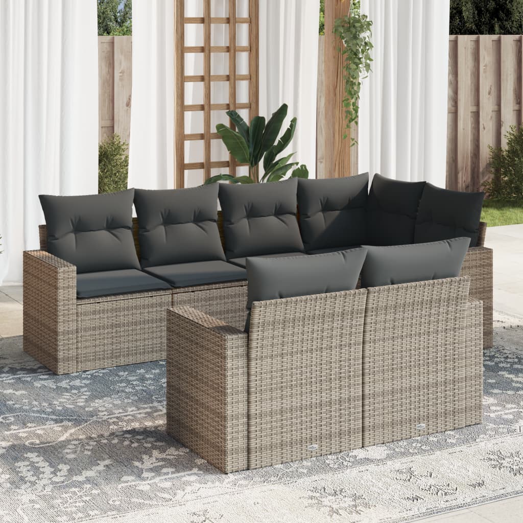 vidaXL Ensemble de canapés de jardin 7 pcs avec coussins Gris Résine tressée