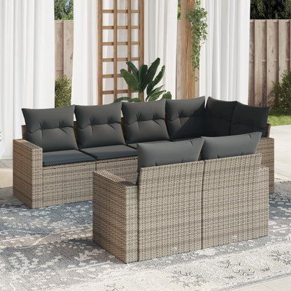 vidaXL Ensemble de canapés de jardin 7 pcs avec coussins Gris Résine tressée