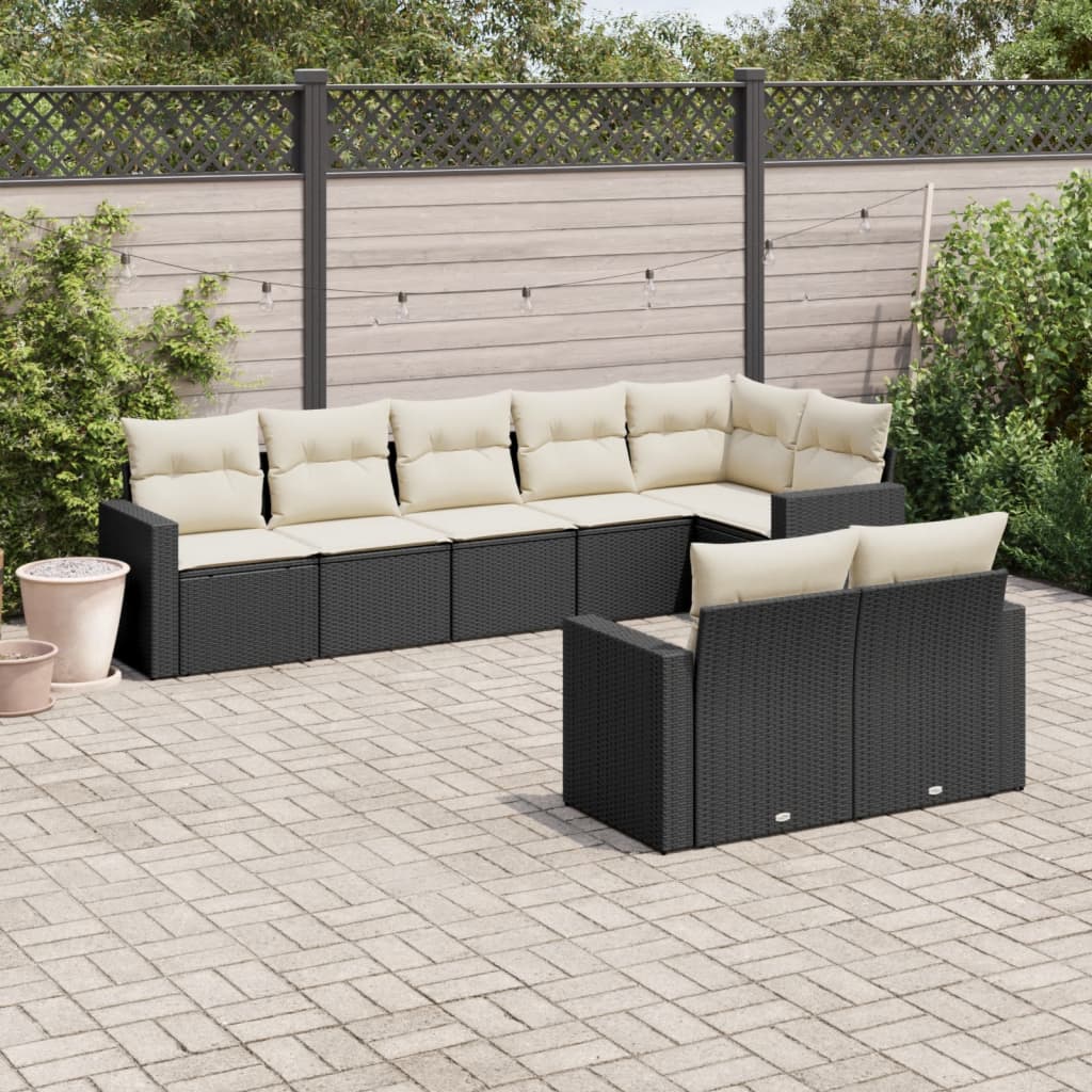 vidaXL Ensemble de canapés de jardin 8 pièces avec coussins résine tressée noir