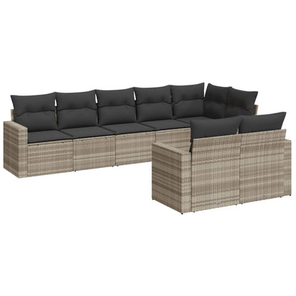 vidaXL Salon de jardin 8 pcs avec coussins Gris clair résine tressée