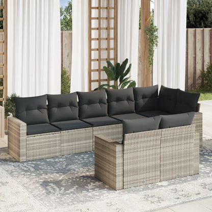 vidaXL Salon de jardin 8 pcs avec coussins Gris clair résine tressée